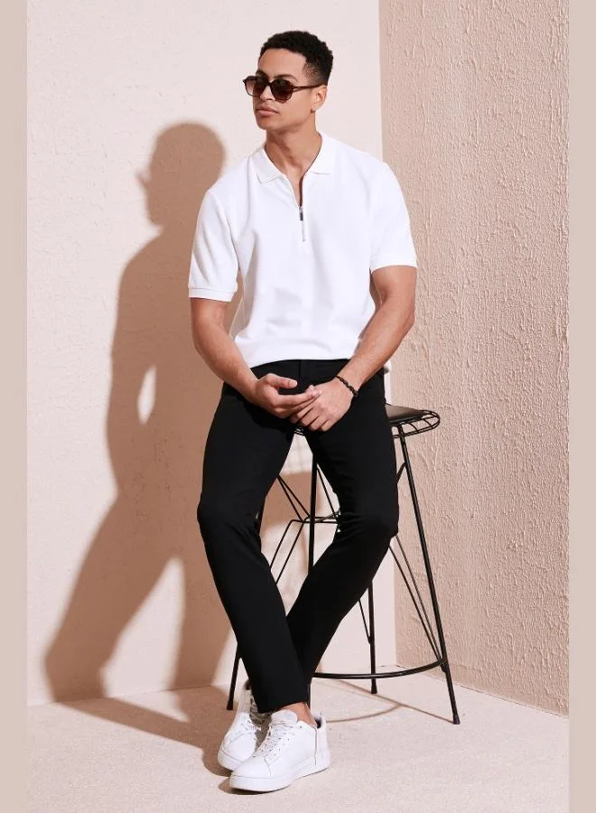 Buratti Buratti Cotton Regular Fit Zippered Polo Collar T Shirt Men's Polo Collar T-Shirt 5902434